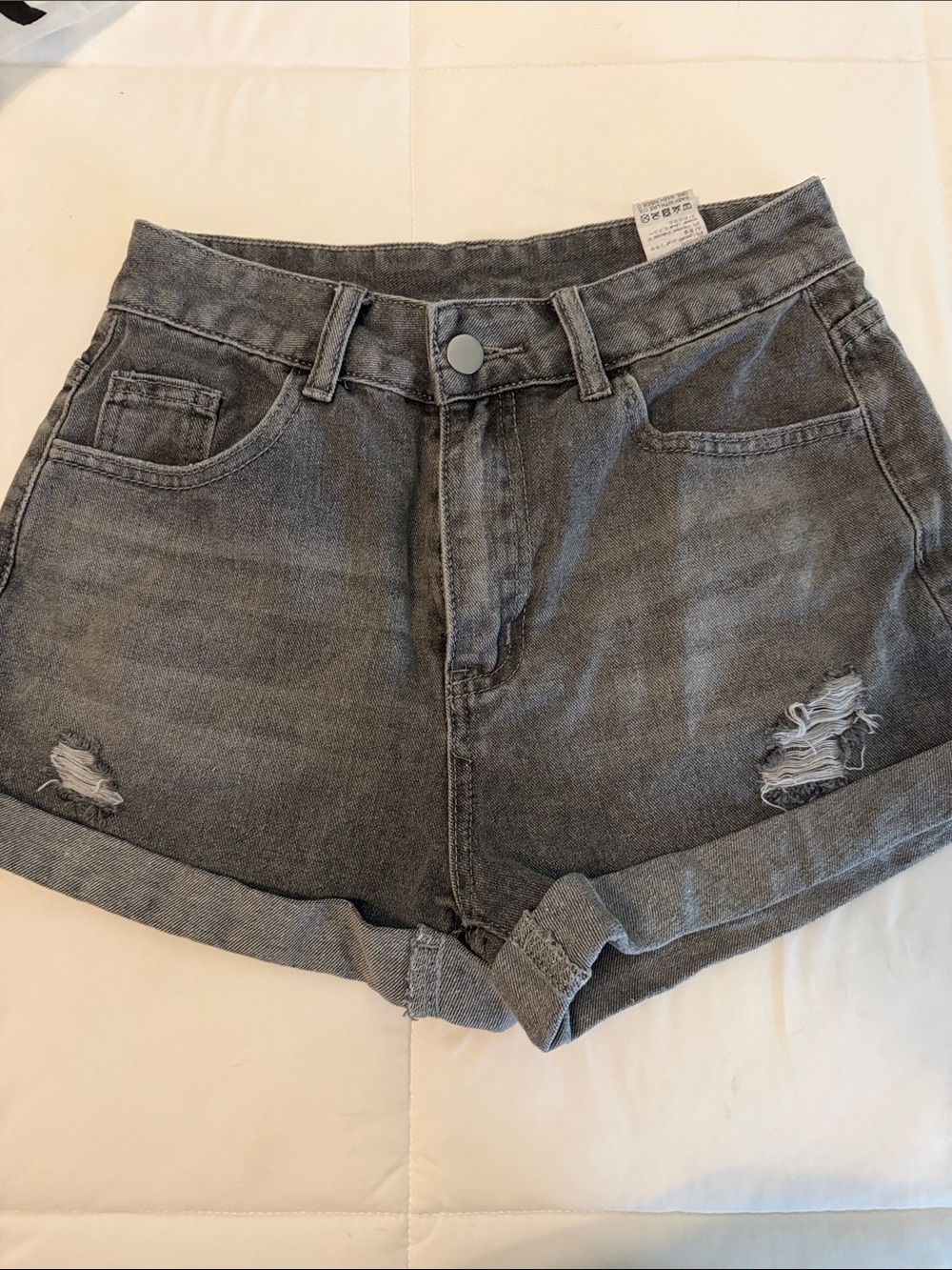 Women's or Teen’s High-Rise Rolled Hem Distressed Denim Shorts - Gray
